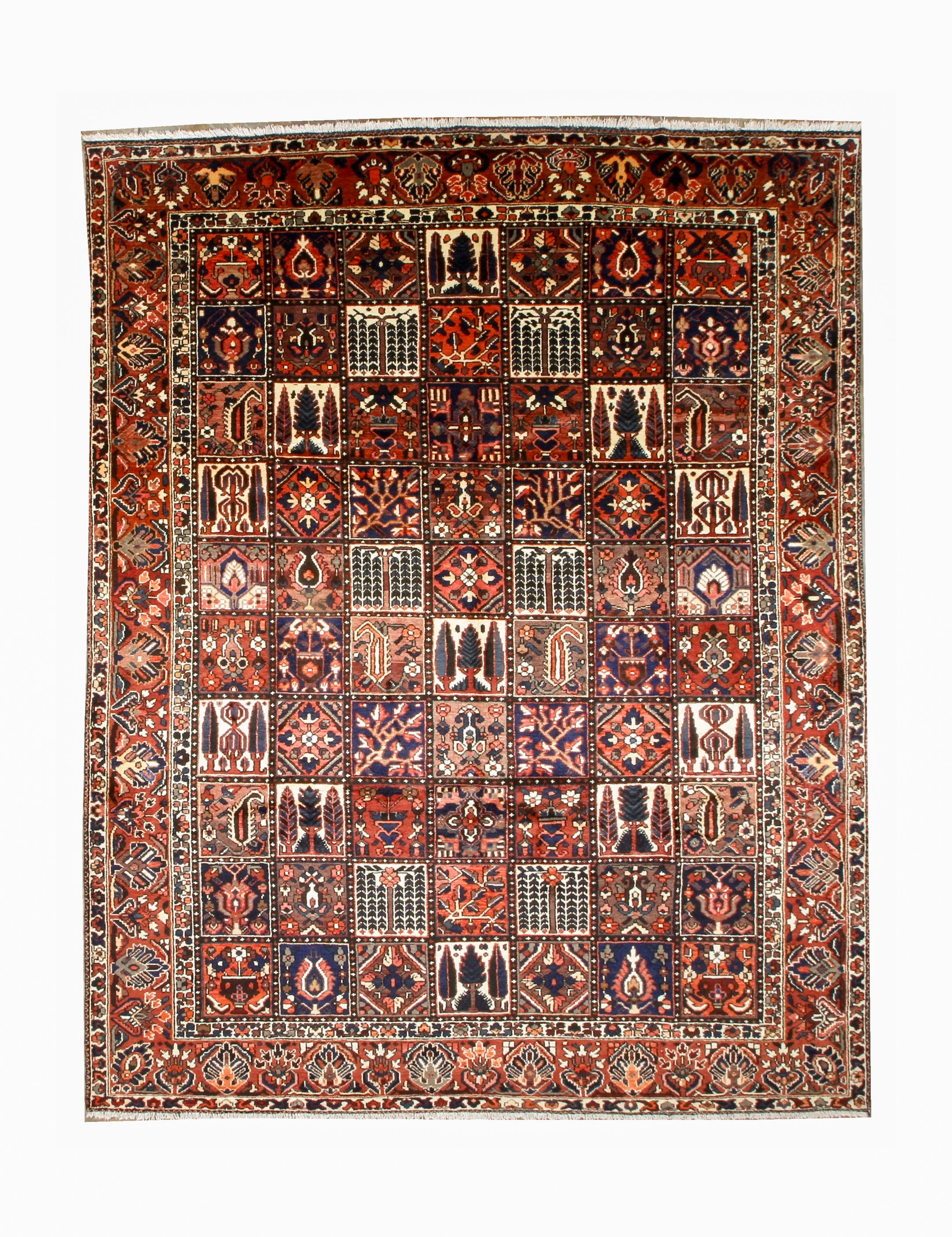 Bakhtiari hand-knotted wool rug, full top view.