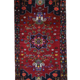 Persian Hamadan Rug, top view on white background, hand-knotted wool with red colouring. SKU RR 33017.