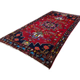Persian Hamadan Rug, diagonal full view, hand-knotted wool with red colouring. SKU RR 33017.