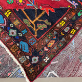 Persian Hamadan Rug, folded corner and reverse, hand-knotted wool with red colouring. SKU RR 33017.