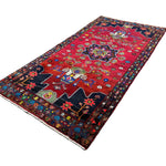 Persian Hamadan Rug, diagonal full view, hand-knotted wool with red colouring. SKU RR 33017.