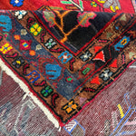 Persian Hamadan Rug, folded corner and reverse, hand-knotted wool with red colouring. SKU RR 33017.
