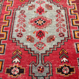 Vintage Zanjan Rug — Large Geometric Medallion on Red with Light Corner Motifs. Original rug photograph; SKU RZ101; source RZ 101 IMG_6666.