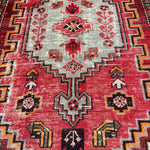 Vintage Zanjan Rug — Large Geometric Medallion on Red with Light Corner Motifs. Original rug photograph; SKU RZ101; source RZ 101 IMG_6669.