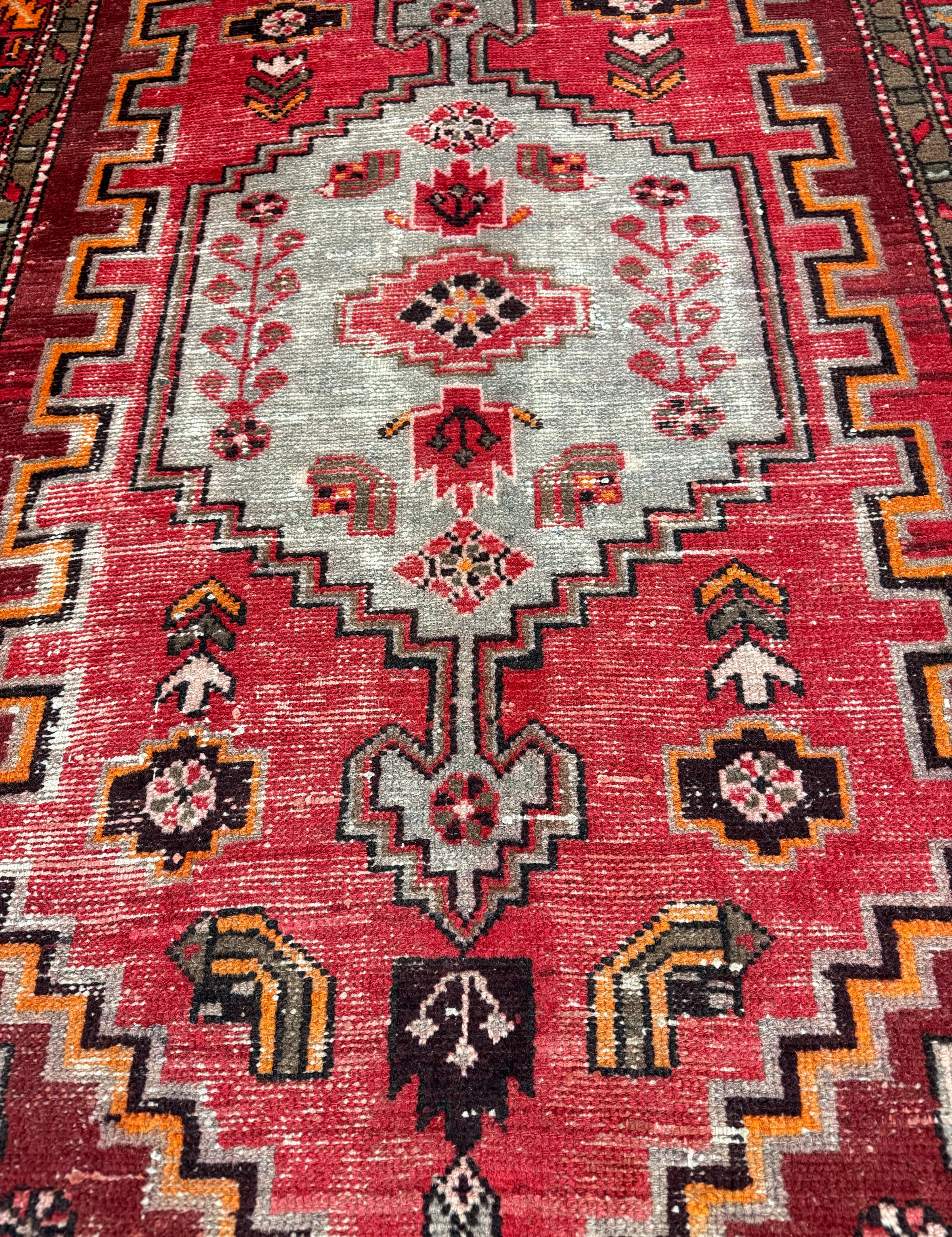 Vintage Zanjan Rug — Large Geometric Medallion on Red with Light Corner Motifs. Original rug photograph; SKU RZ101; source RZ 101 IMG_6669.