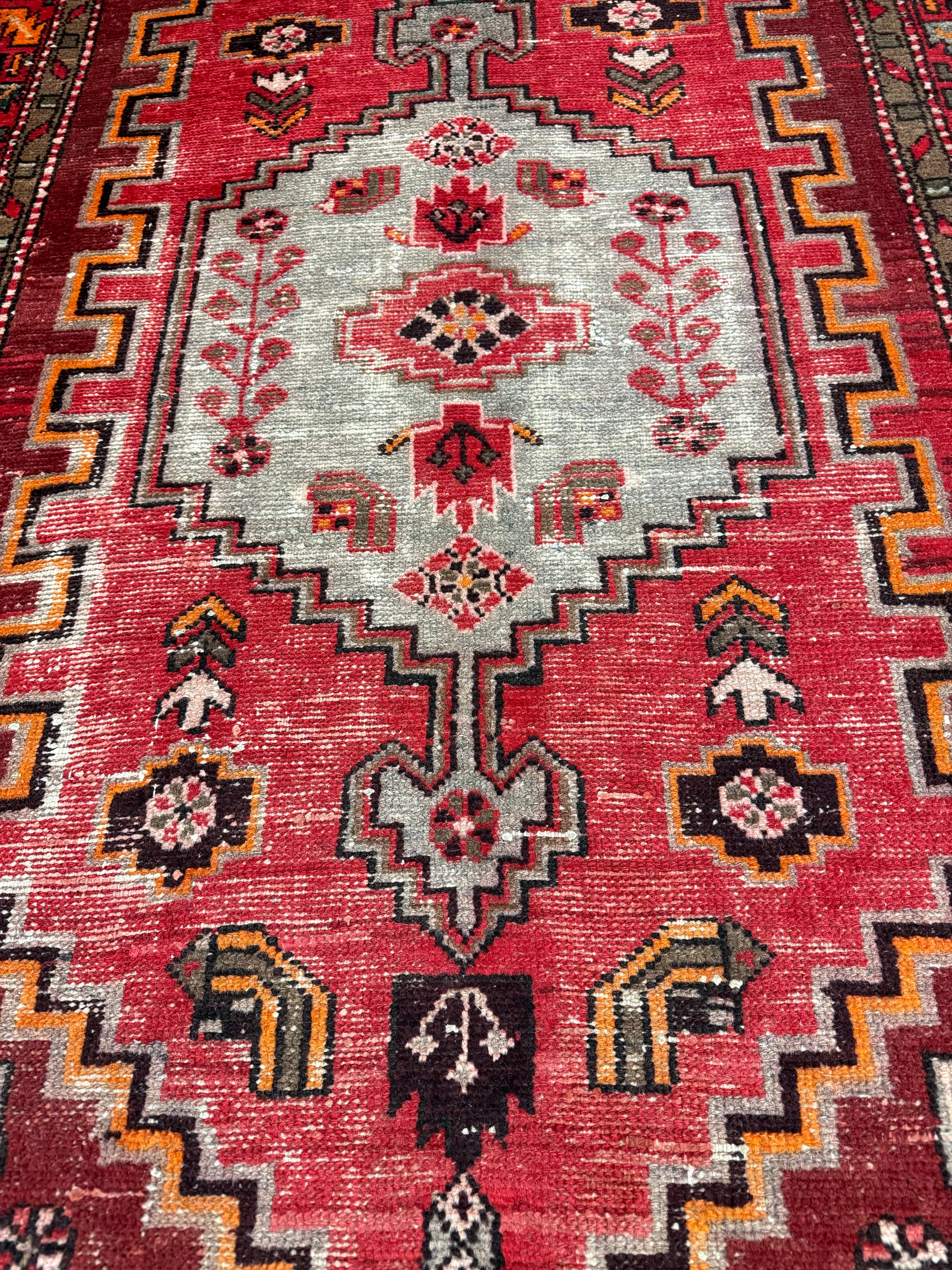 Vintage Zanjan Rug — Large Geometric Medallion on Red with Light Corner Motifs. Original rug photograph; SKU RZ101; source RZ 101 IMG_6669.