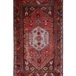 Persian Zanjan Rug, top view on white background, hand-knotted wool with red colouring. SKU RZ 101.