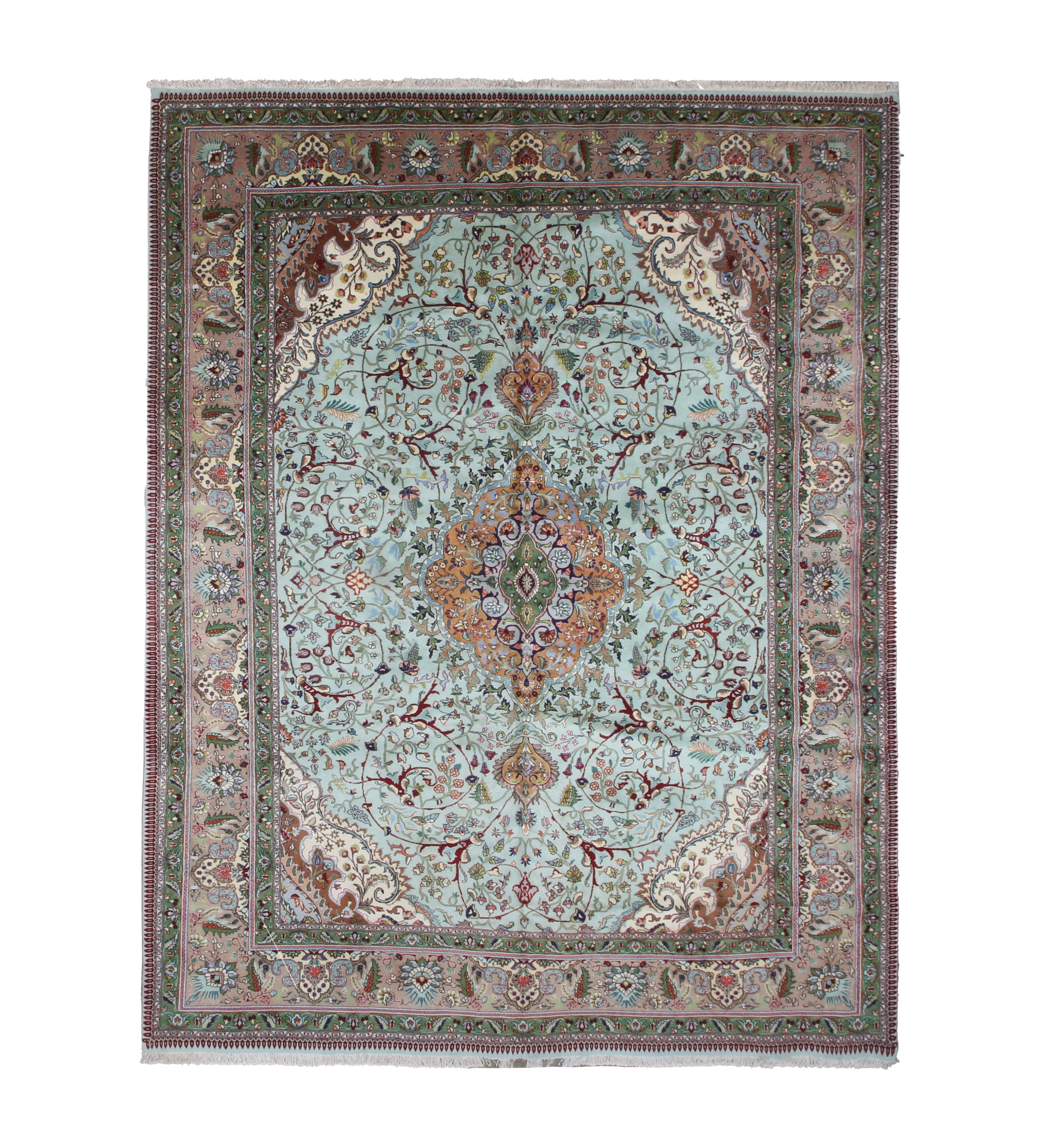 Vintage Tabriz Rug, top view on white background, hand-knotted wool pile. SKU RZ 5000.