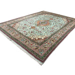Vintage Tabriz Rug, diagonal perspective view of the complete rug, hand-knotted wool pile. SKU RZ 5000.