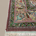 Vintage Tabriz Rug, close-up of the patterned corner and edge, hand-knotted wool pile. SKU RZ 5000.