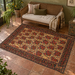 Botanical conservatory nook; AI-generated styling visualization. Pattern details and scale may vary; refer to original product photos and listed dimensions.