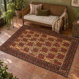 Botanical conservatory nook; AI-generated styling visualization. Pattern details and scale may vary; refer to original product photos and listed dimensions.