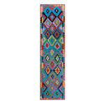 Afghan Maimana runner — Diamond Rows in Turquoise & Pink | 2'7" × 9'11" (80 × 302 cm)