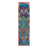 Afghan Maimana runner — Diamond Rows in Turquoise & Pink | 2'7" × 9'11" (80 × 302 cm)
