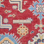 Wool pile close-up of red & blue Kazak-inspired wool rug 21542.