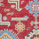 Wool pile close-up of red & blue Kazak-inspired wool rug 21542.