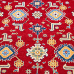 Pattern detail of red & blue Kazak-inspired wool rug 21542.