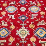 Pattern detail of red & blue Kazak-inspired wool rug 21542.