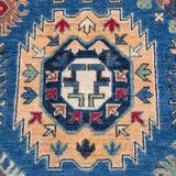 Pattern detail of blue & red Kazak-inspired wool rug 29635.