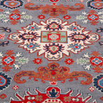 Pattern detail of blue & red Kazak-inspired wool rug 29345.