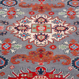 Pattern detail of blue & red Kazak-inspired wool rug 29345.