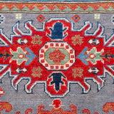 Pattern detail of blue & red Kazak-inspired wool rug 29345.