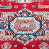 Pattern detail of red & blue Kazak-inspired wool rug 21613.