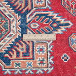 Wool pile close-up of red & blue Kazak-inspired wool rug 21613.