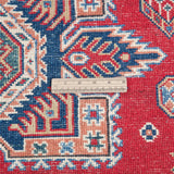Wool pile close-up of red & blue Kazak-inspired wool rug 21613.
