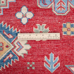 Wool pile close-up of red & ivory Kazak-inspired wool rug 21991.