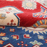 Wool pile close-up of red & ivory Kazak-inspired wool rug 22082.