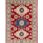 Full front view of red & ivory Kazak-inspired wool rug 22082.