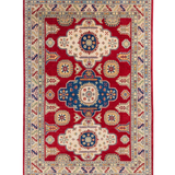 Full front view of red & ivory Kazak-inspired wool rug 22082.