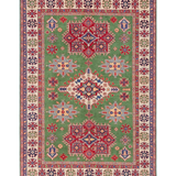 Full front view of green & red Kazak-inspired wool rug 29641.