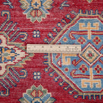Wool pile close-up of red & blue Kazak-inspired wool rug 21988.