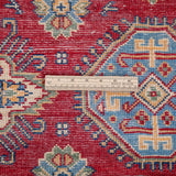 Wool pile close-up of red & blue Kazak-inspired wool rug 21988.