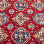 Pattern detail of red & blue Kazak-inspired wool rug 21988.