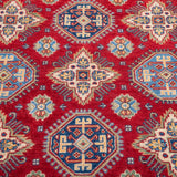 Pattern detail of red & blue Kazak-inspired wool rug 21988.