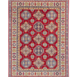 Full front view of red & blue Kazak-inspired wool rug 21988.