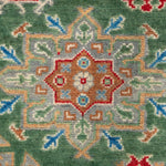 Pattern detail of green & blue Kazak-inspired wool rug 29637.