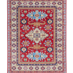 Full front view of red & ivory Kazak-inspired wool rug 21989.