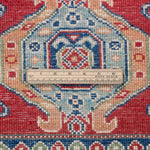 Wool pile close-up of red & blue Kazak-inspired wool runner 29654.