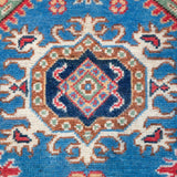 Pattern detail of blue & red Kazak-inspired wool runner 29653.