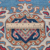 Wool pile close-up of blue & red Kazak-inspired wool runner 29653.