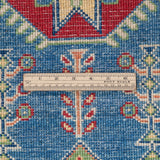 Wool pile close-up of blue & ivory Kazak-inspired wool runner 29655.