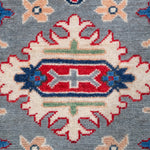 Pattern detail of blue & ivory Kazak-inspired wool runner 29657.