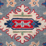 Pattern detail of blue & ivory Kazak-inspired wool runner 29657.