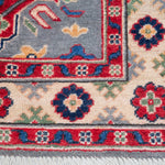Border and edge detail of blue & ivory Kazak-inspired wool runner 29657.