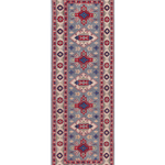 Full front view of blue & ivory Kazak-inspired wool runner 29657.