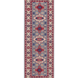 Full front view of blue & ivory Kazak-inspired wool runner 29657.